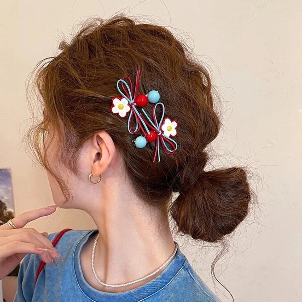 2PCS Sweet Candy Flower Bow Hair Clip Side Bangs Clip Cute Hairpin Barrettes for Women Daily Hair Accessories Gift