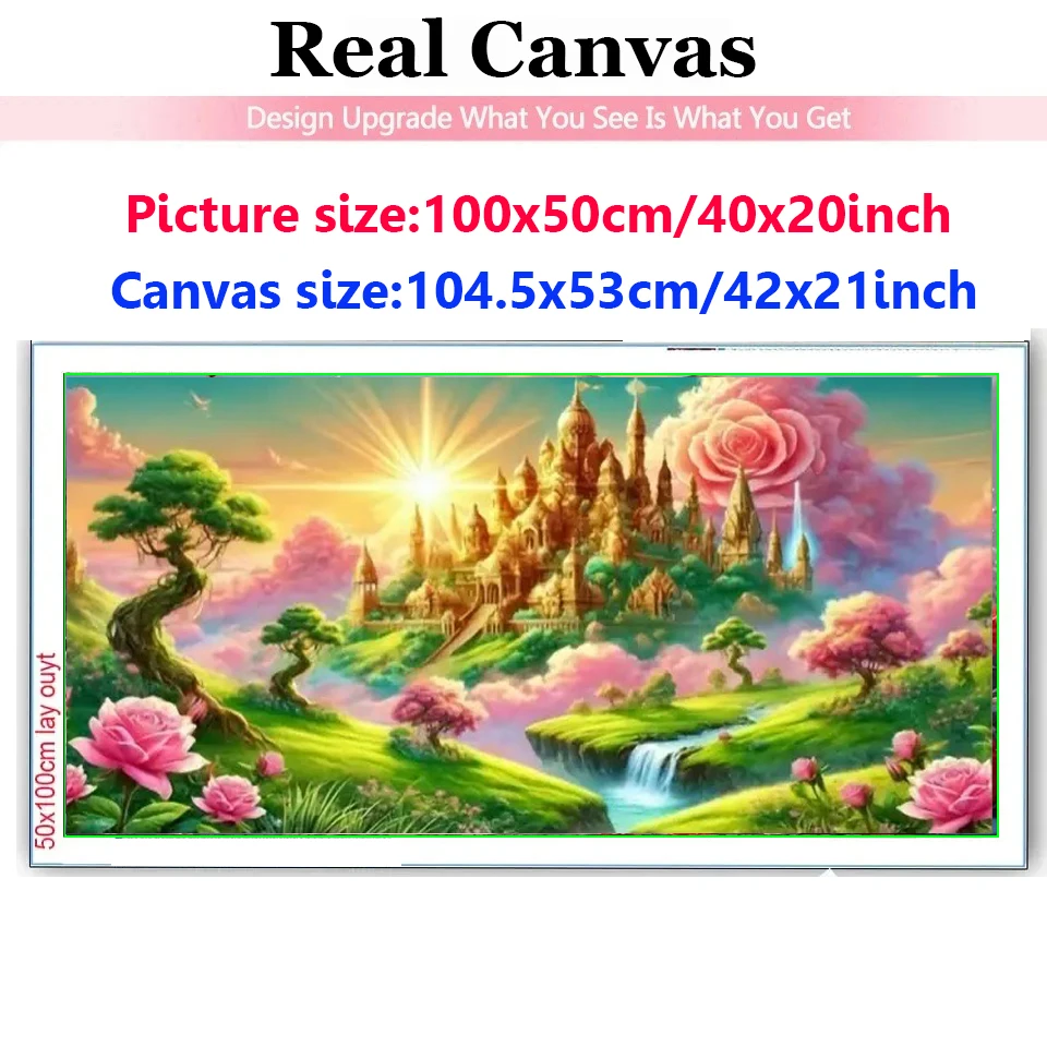 Stunning Fantasy Sunset Flower 5D Large Diy Diamond Painting Kit Psychedelic Castle Craft Full Square Round Diamond Mosaic Art