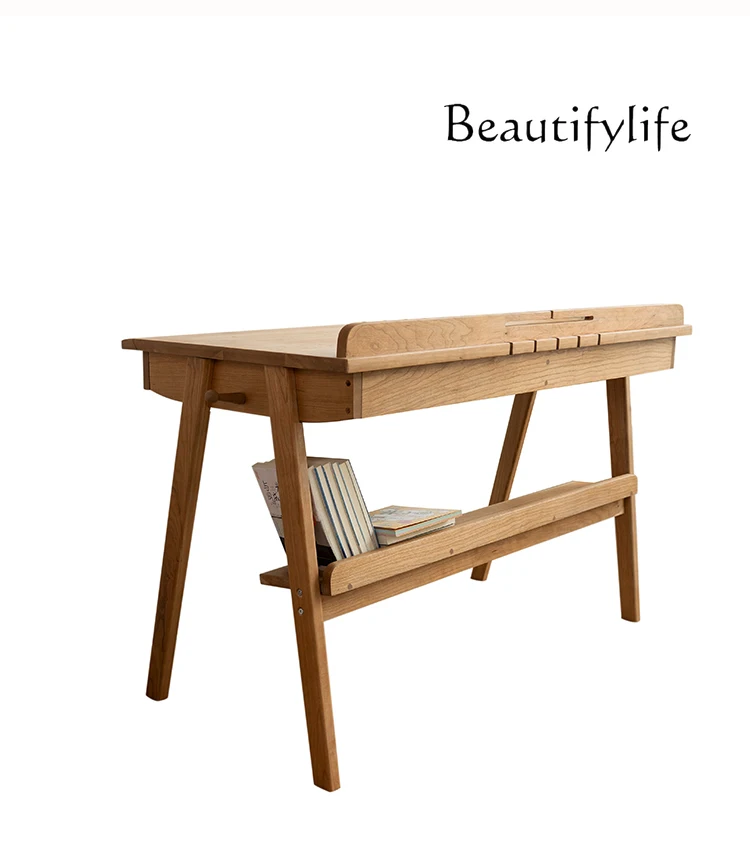 

Nordic all solid wood desk cherry wood small apartment simple study table primary and secondary school students writing table