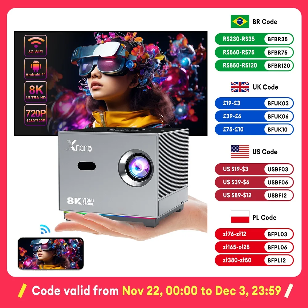 X3 Mini Projector 4k Wifi Android 11 H716 300ANSI Home Cinema BT5.0 1080P 1280*720P Cheap Outdoor Projetor Support 8K Decoding