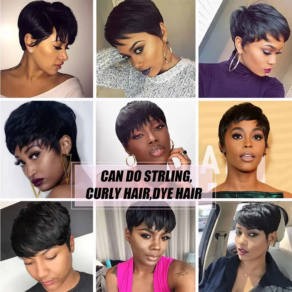 4 Dark Brown Short Pixie Cut Wig Human Hair Full Machine  display picture 3
