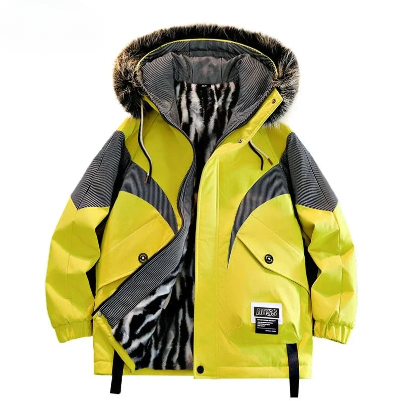 

Модная повседневная верхняя одежда с капюшоном, мужское повседневное пальто большого размера, мужская куртка, зимняя парка на флисовой подкладке с большим меховым воротником, теплая парка для подростков