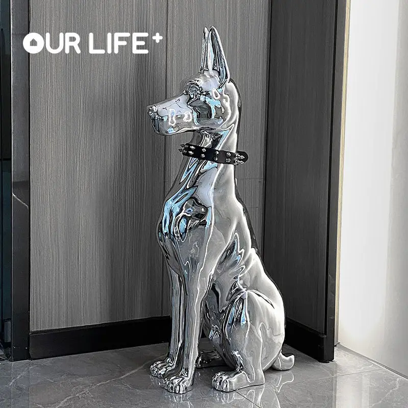 Luxury Electroplated Doberman Floor Statue-Elegant Large-Size Decor for LivingRoom,besideTVStand-High-End HomeDecor Accent Piece