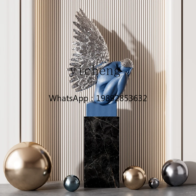 M3-19  Modern Creative Face Cover Angel Sculpture Art Character Floor Large Ornament Villa Ornament