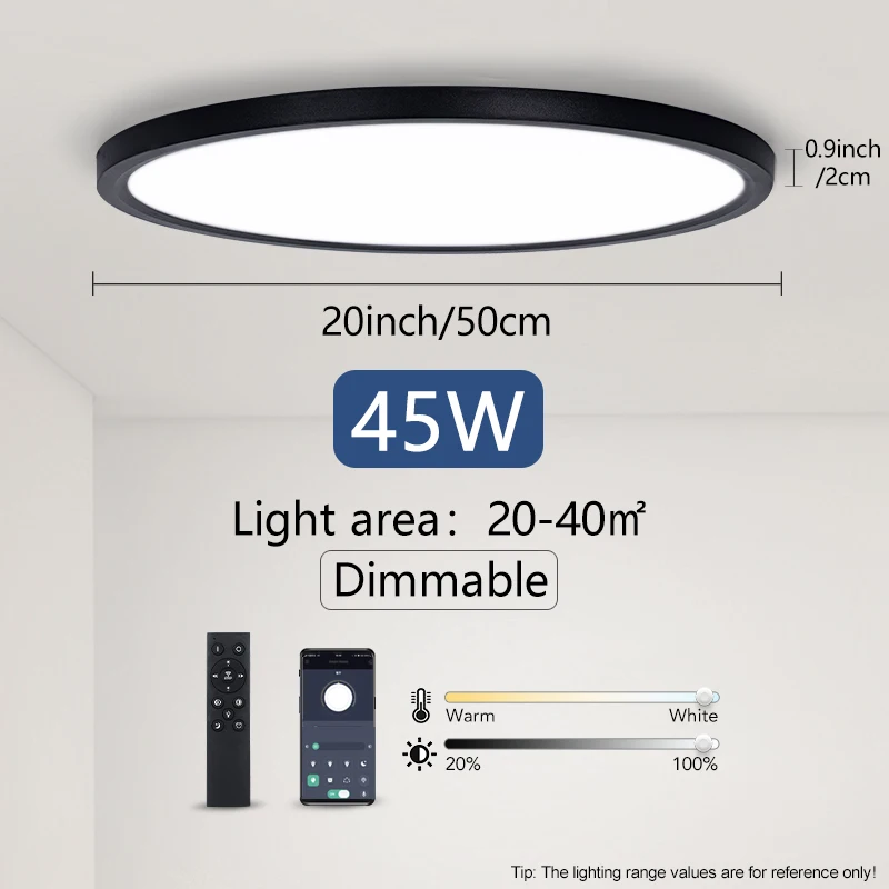 MARPOU 50CM grote LED-plafondlamp met slimme APP-afstandsbediening Ultradunne lichtarmatuur Plafondverlichting voor slaapkamer woonkamer