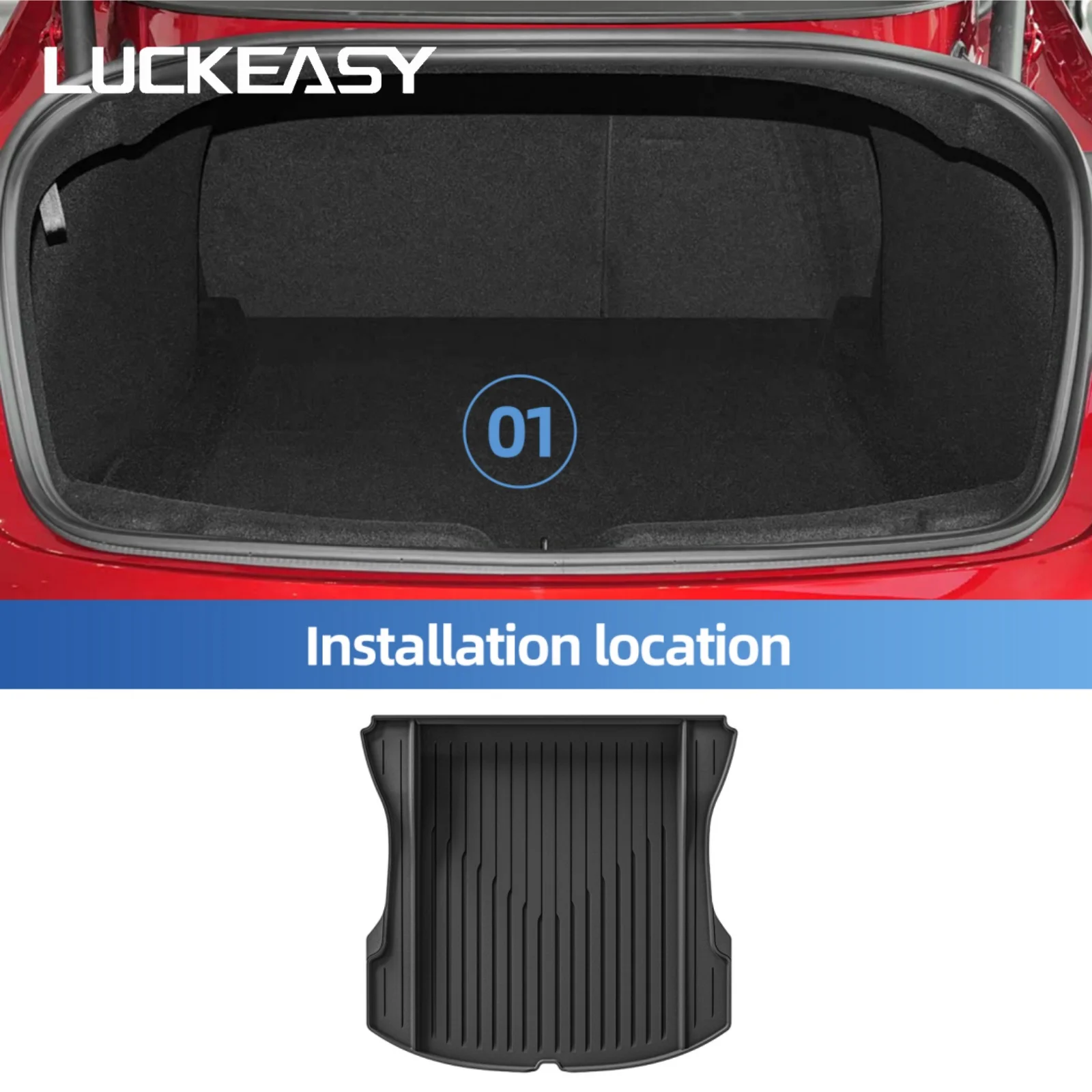 LUCKEASY Left Drive for for Tesla Model 3 Highland 2024-2026 LHD TPE Car Floor Mat Trunk Liner Rear Trunk Pad Accessories Black