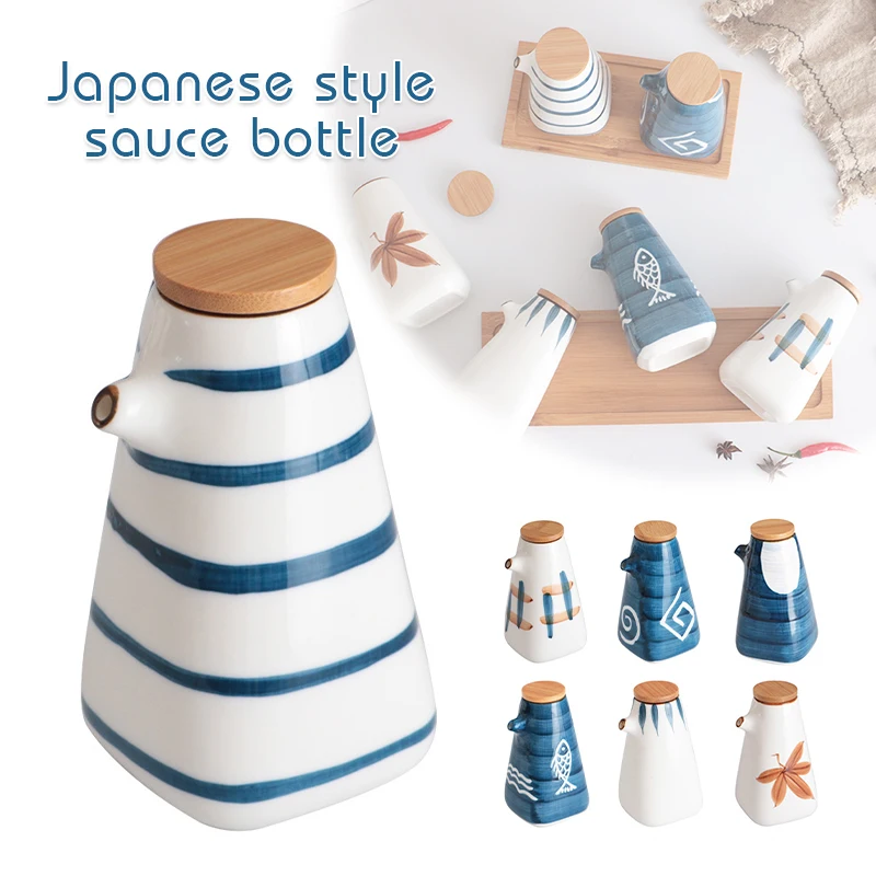 Hand-painted Ceramic Soy Sauce Bottle 220ML Vinegar Cruet Japanese Porcelain Oil Bottle Organic Kitchen Food Seasoning Dispenser