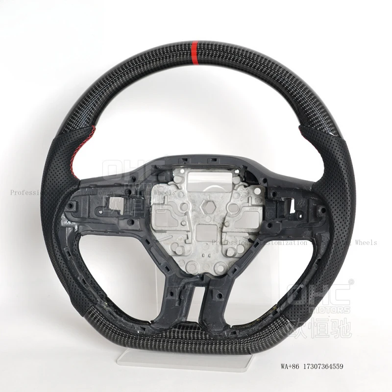 Suitable for Ford Mondeo 2022 model, black carbon fiber large-hole semi-perforated leather modified and upgraded car steering wh
