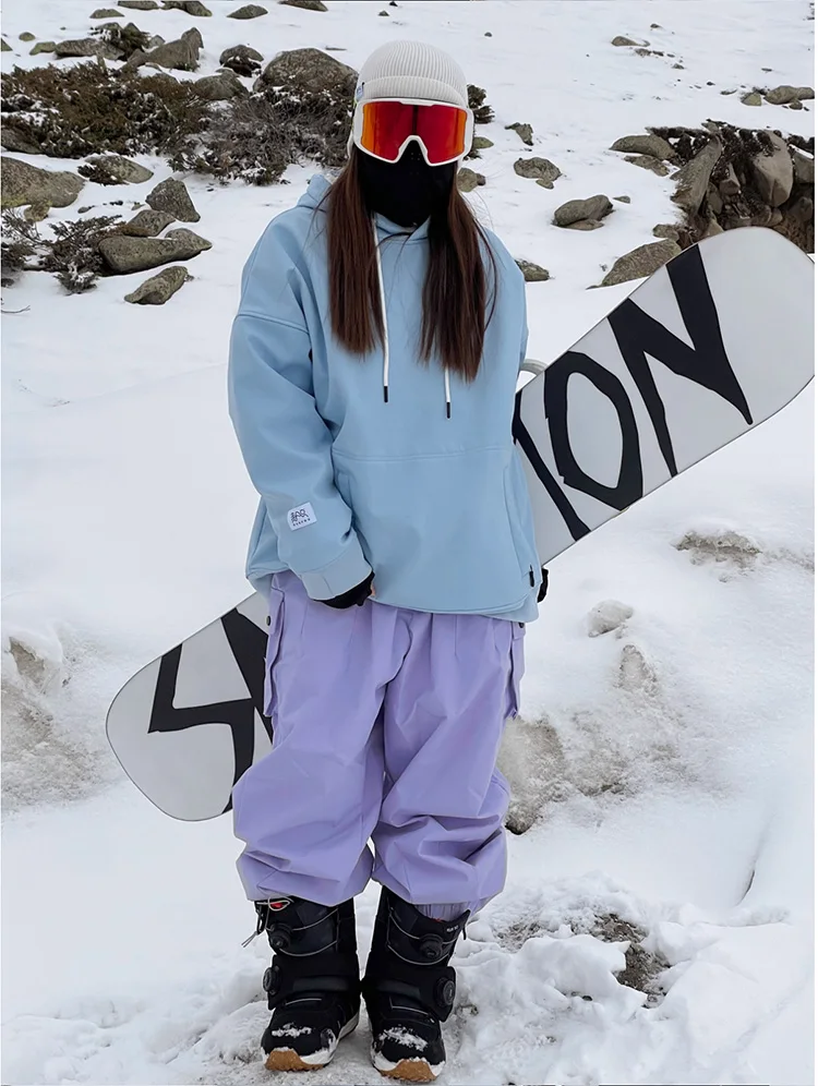 للجنسين النساء الرجال في الهواء الطلق يندبروف مقاوم للماء الدافئة البنفسجي الثلوج السراويل كبيرة الحجم بناطيل تزلج التزلج على الجليد السراويل البضائع #4