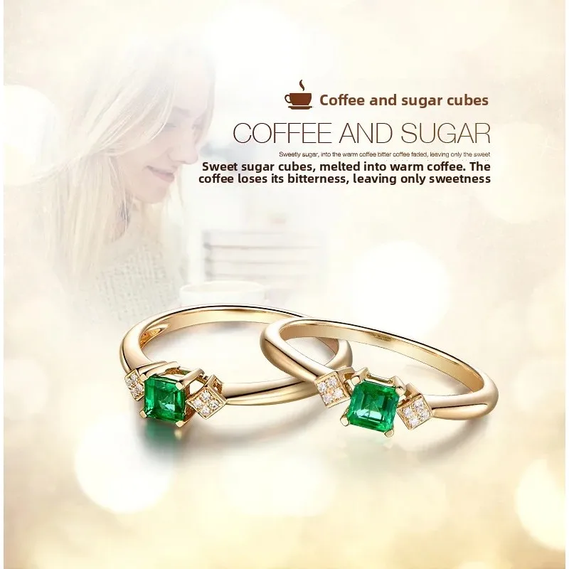 100% S925 pure silver plated with 18K gold, imitation square emerald, exquisite girl's simple and fashionable ring. Birthday gif