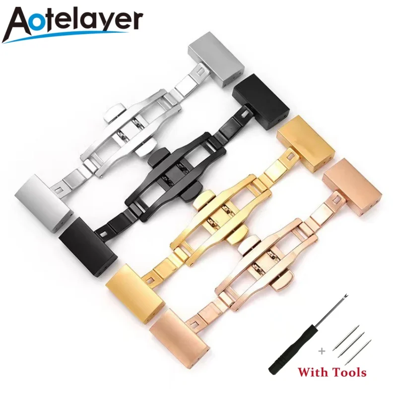 16mm 18mm 20mm 22mm Stainless Steel Watch Buckle for Universal Silicone Watch Strap Metal Double Press Watch Clasp Accessories