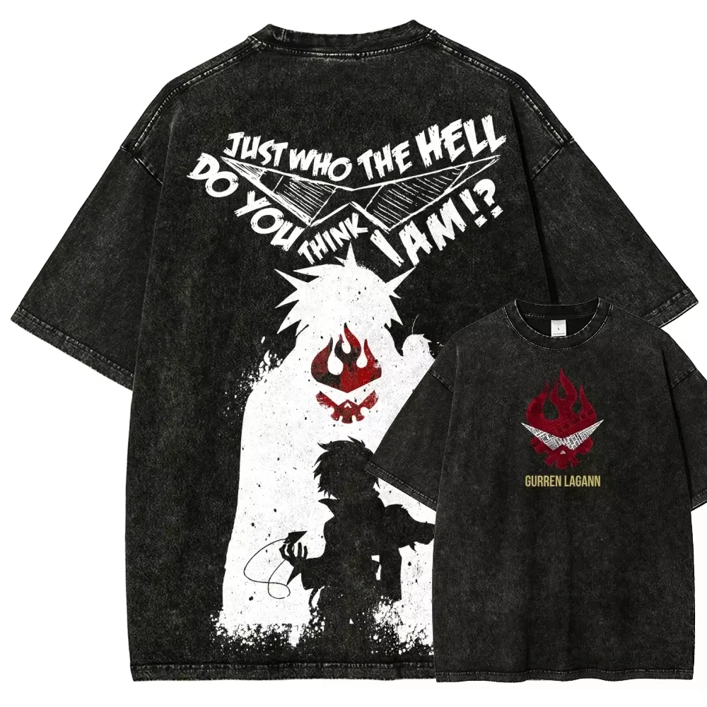 Tengen Toppa Gurren Lagann Anime T-shirt Men Women Cotton Printed Short Sleeve Washed Retro Streetwear Top Summer 2026 Hot Sale