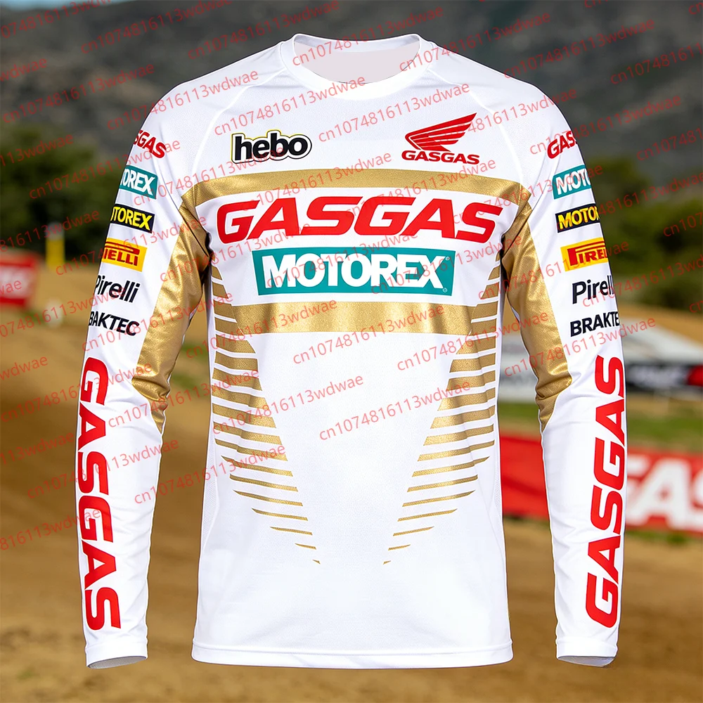 

GASGAS Motocross Jersey Stripes Multi-Sponsor Hebo Motorex Premium Quick Dry Breathable MX Off-Road Dirt Bike Top for Racing