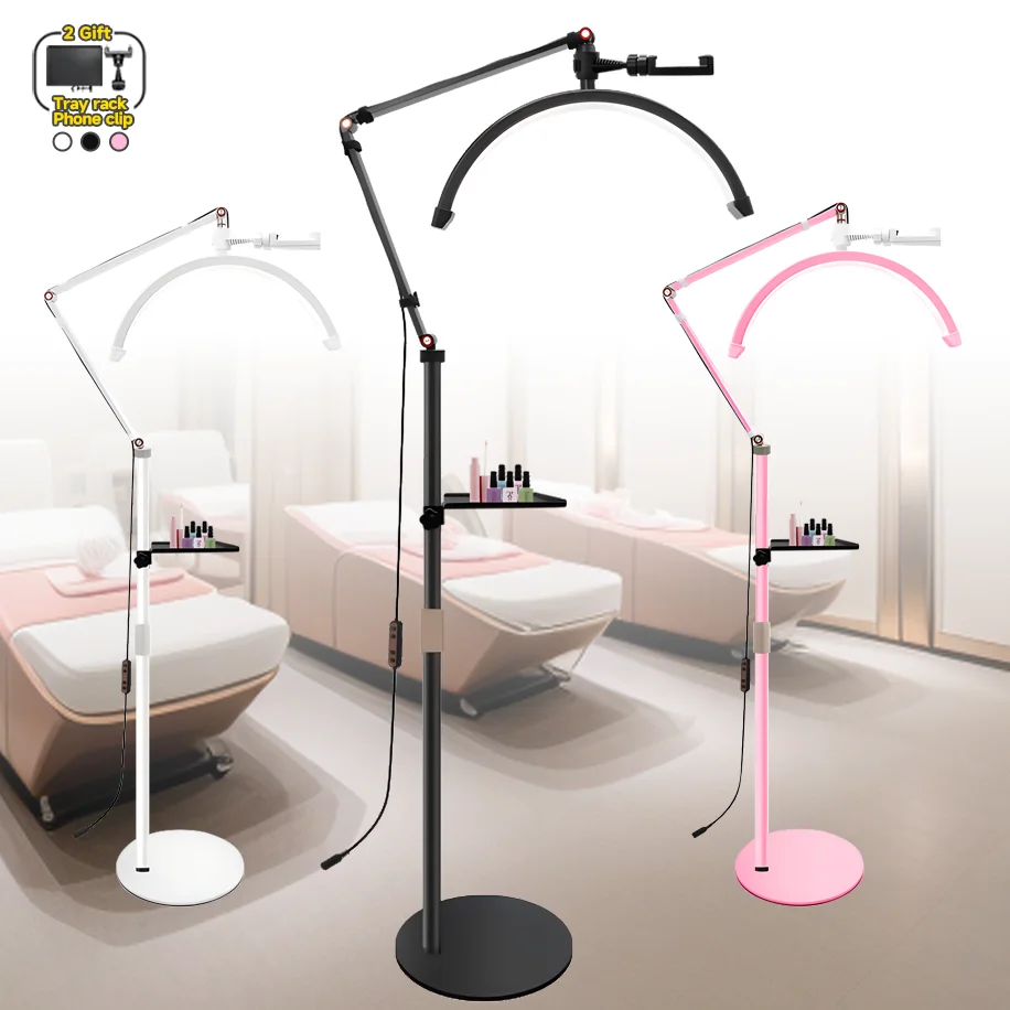 16inch LED Half Moon Lash Light Temperature 3000K-6000K Floor LED Lamp For Beauty Facials Skincare Tattoo Eyebrows Filming