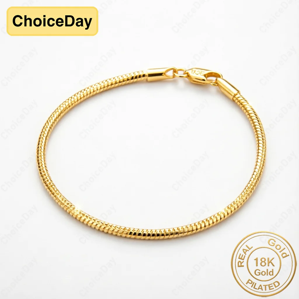 18K Gold Plated Classic Minimalist Snake Chain Bracelet for Women, Fashionable Wedding Jewelry and Gifts