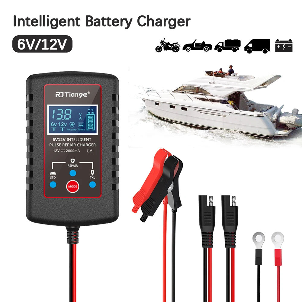 6V/12V Boat Battery Chargers Digital Pulse Repair Dual Adapter Kids Toys Battery Chargers Storage Cell Motorcycle Car Charger