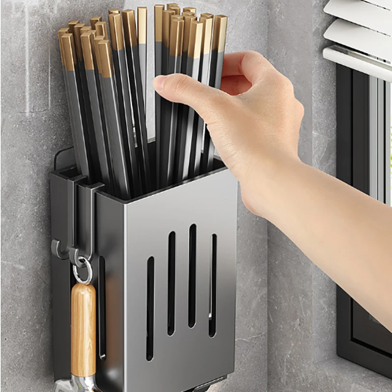Multifunctional Kitchen Utensil Storage Rack Chopstick Draining Holder Wall-Mounted Freestanding Cutlery Tableware Organizer Box