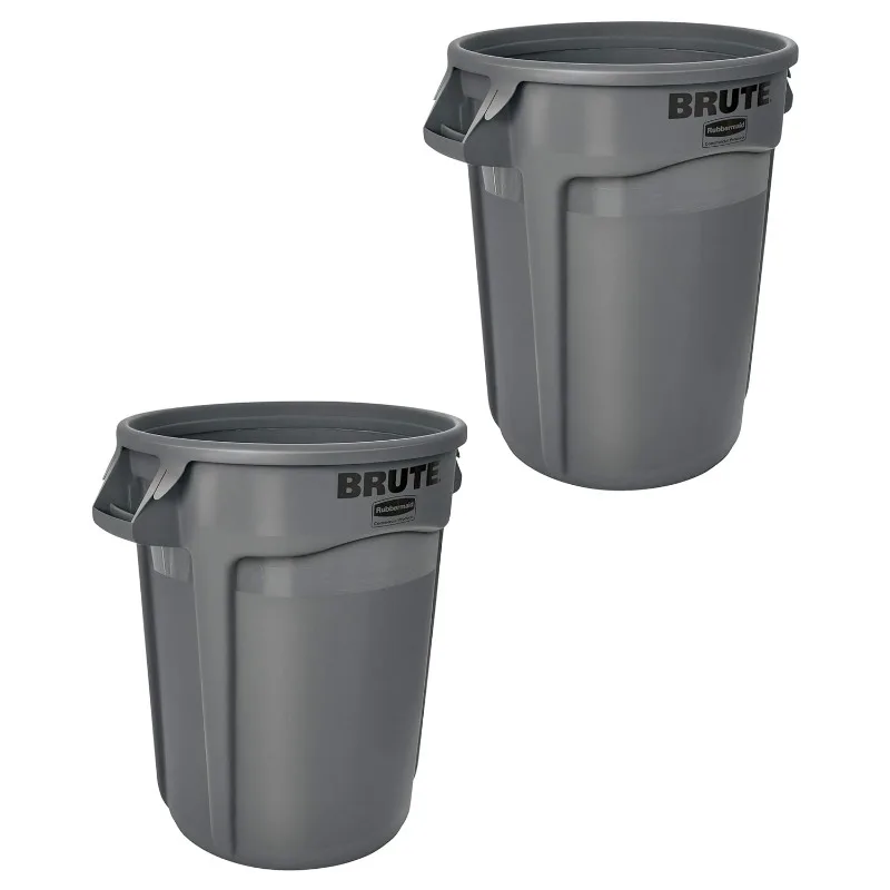 

Commercial Products BRUTE Heavy-Duty Round Trash/Garbage Can with Venting Channels, Pack of 2, 32 Gallon