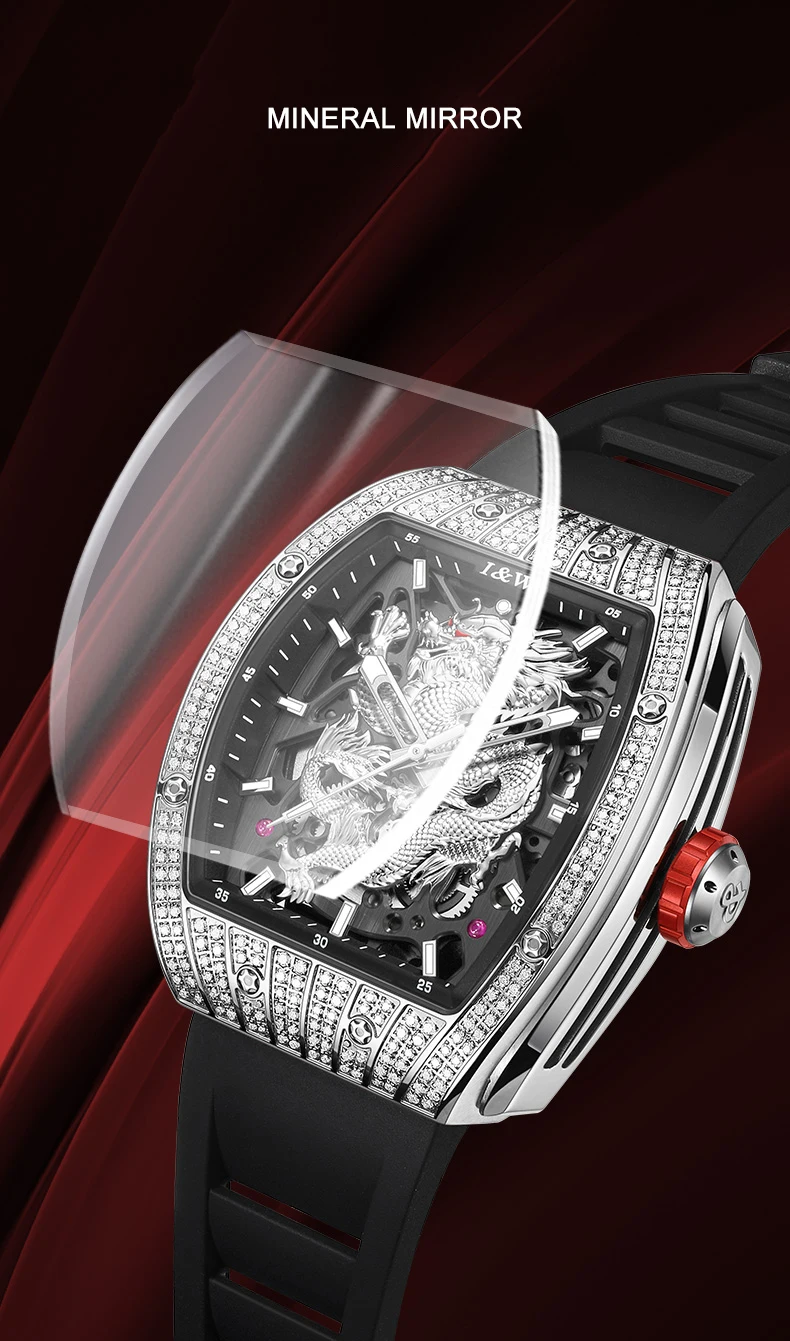 I&W メンズ自動腕時計高級 47*53 ミリメートルトノー機械式腕時計ドラゴンダイヤル 50 メートル防水発光ジルコンベゼル