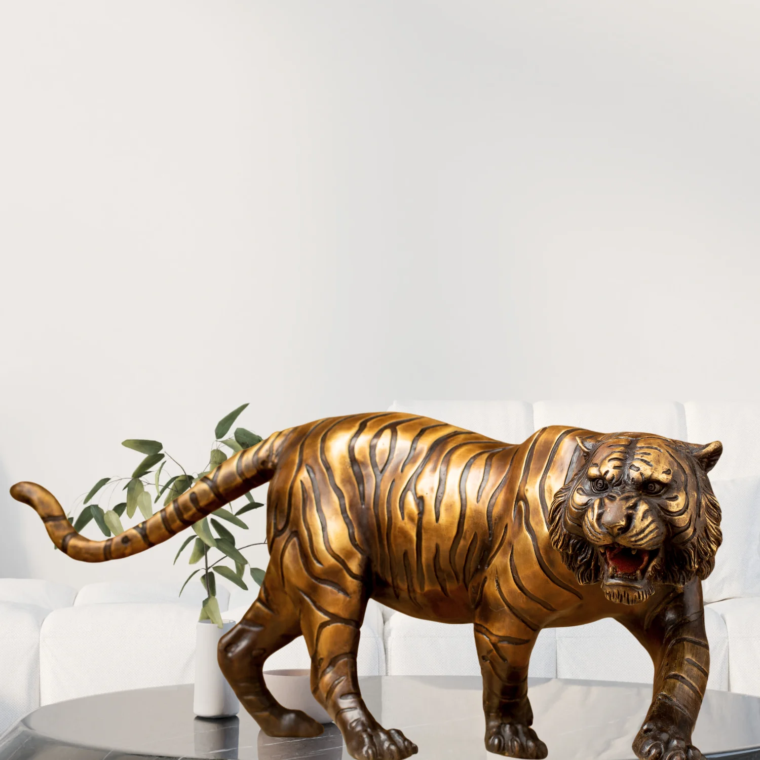 19“ Bronze Tiger Statue Bronze Casting Tiger Sculpture Wild Animal Sculptures Home Decor Handcrafts Vintage Art Ornament Gifts