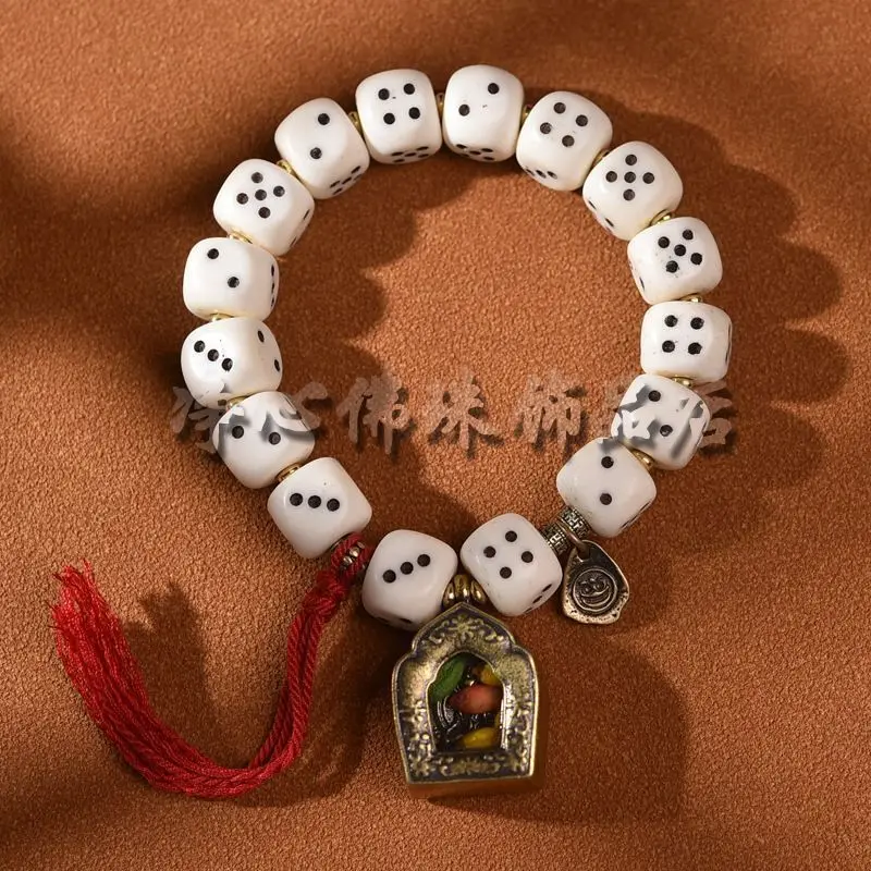 

Буддийские молитвенные четки в тибетском стиле, однорядный браслет из кости оленя с кубиками, унисекс-украшение