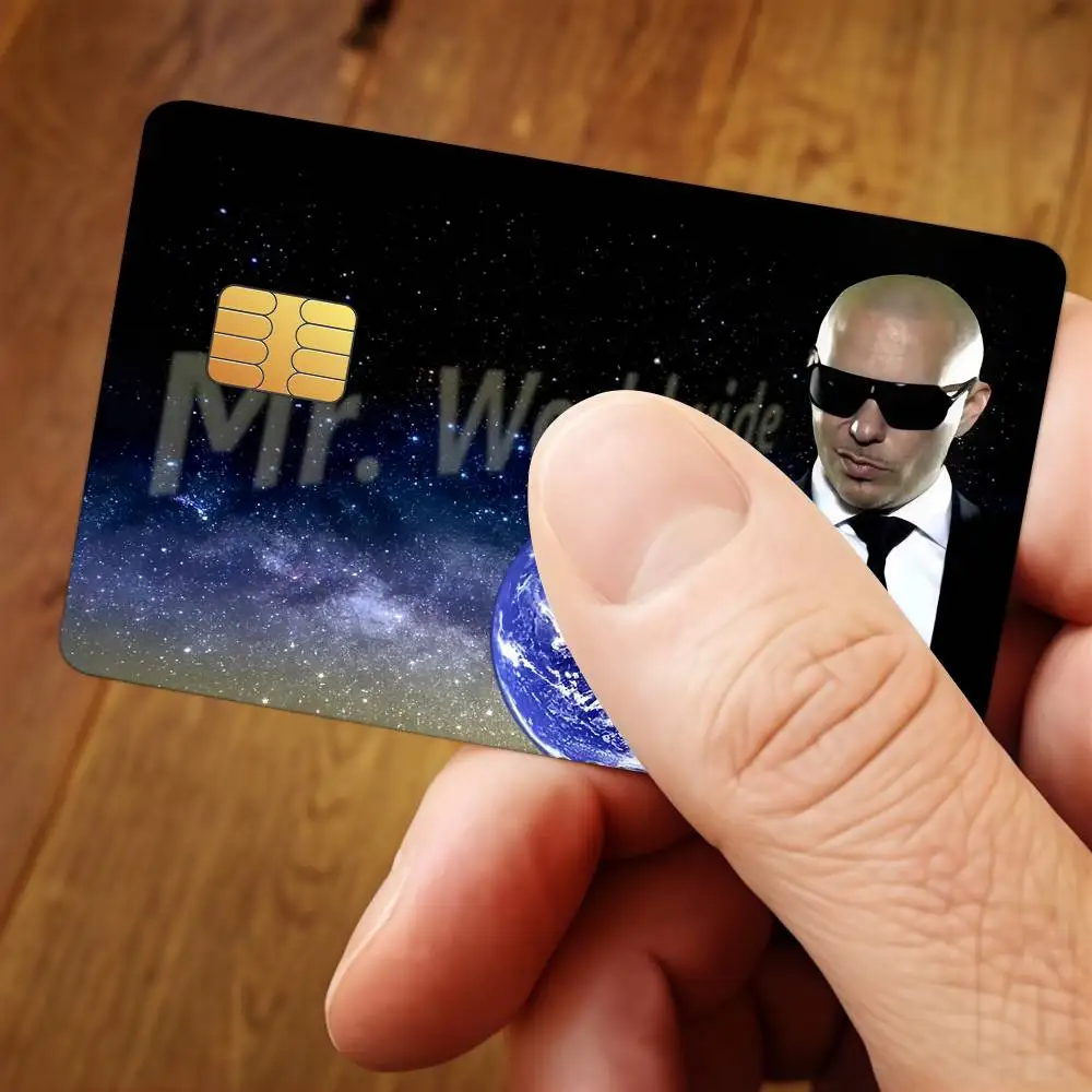 Funny Singer Pitbull Mr. Worldwide Meme Credit Card Skin Stickers For Bank Card Bus Metro Cards Anti-Scratch Gift 4PCS