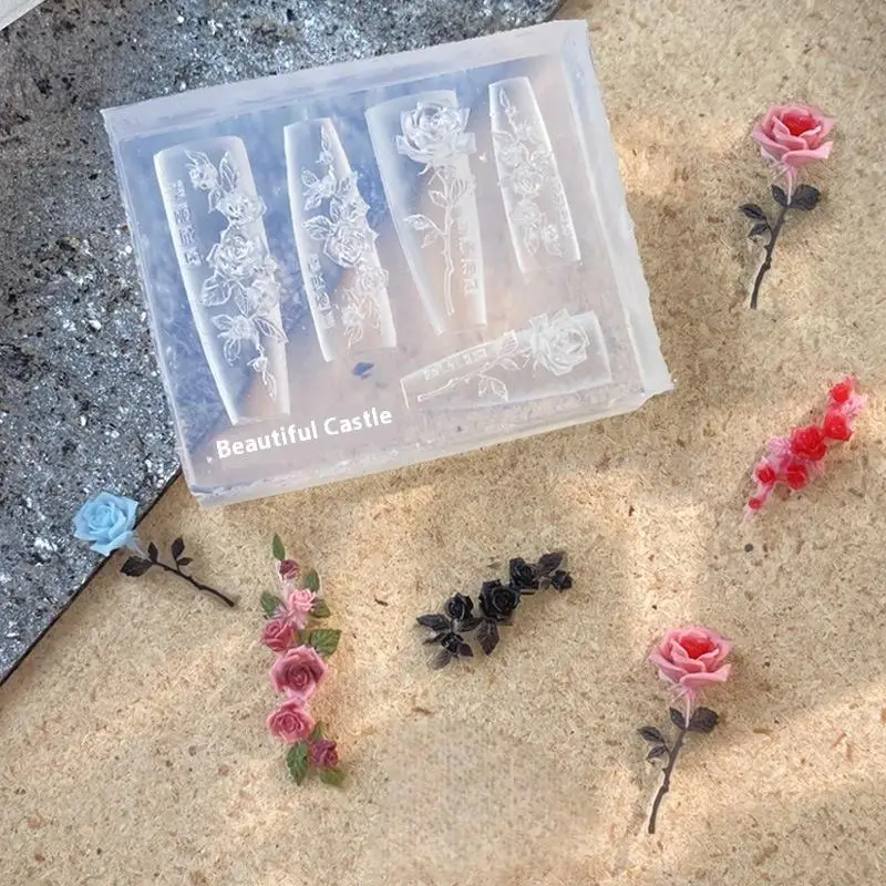 Décoration d'ongles en Silicone 3D, outil de conception de manucure, crâne de Rose, moule de Nail Art, fleur florale, modèle Transparent à faire soi-même