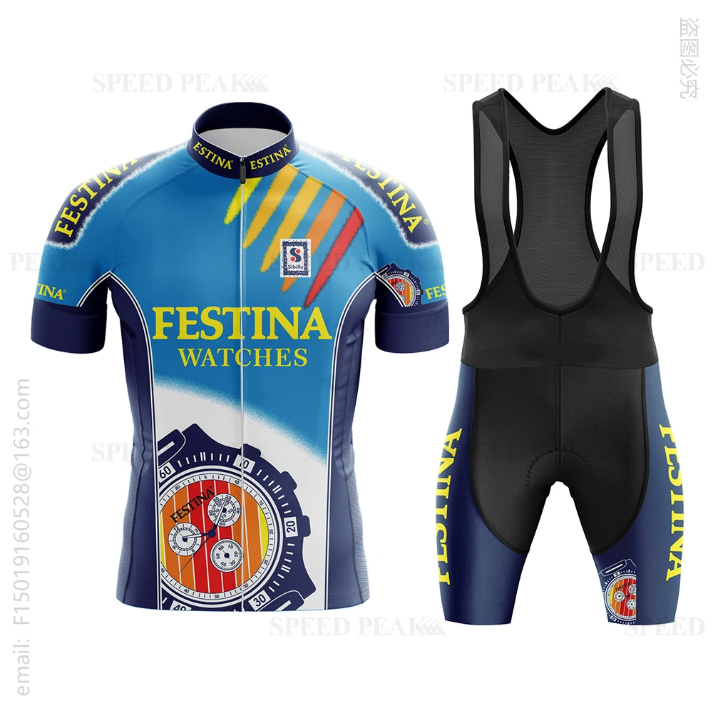 FESTINA Maillot de Ciclismo Retro para Hombre, Traje Clásico de Ciclismo de Verano, Pantalones Cortos con Tirantes para Hombre, Ropa de Equipo, Maillot de Ciclismo para Hombre
