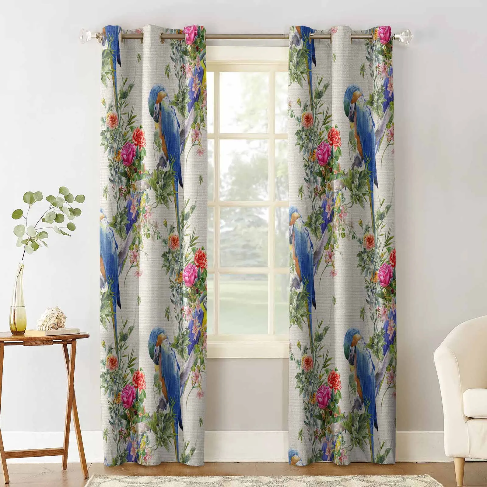 Flower Parrot Retro Living Room Bedroom Elegant Curtains For Kitchen The Room Window Treatments Drapes