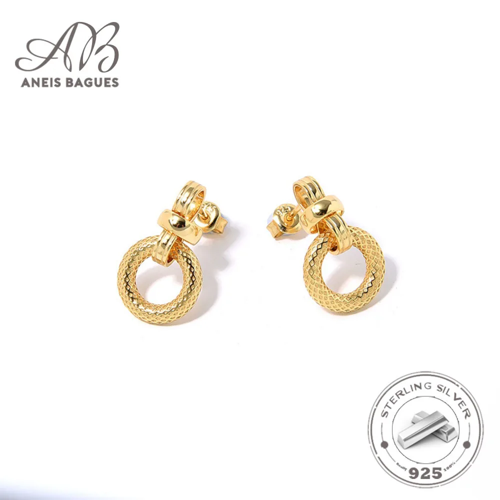 

Aneis Bagues French Round Stud Earrings For Women 925 Sterling Silver 18K Gold Plated Fine Jewellery Elegant Ladies Earrings