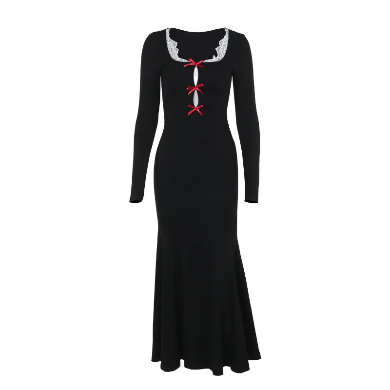 You're My SecExamen-Robe gothique à manches longues et col carré pour femme, t-shirts en queue de poisson, robe de batterie con, costume d'Halloween, patchwork, nouveau