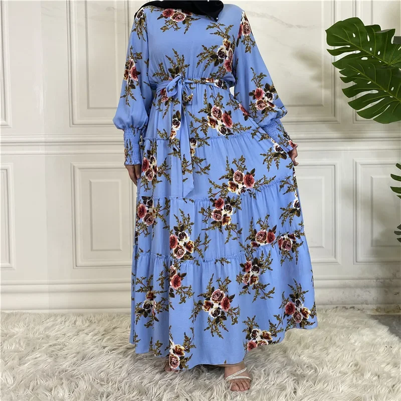 

Malaysia Turkey Long Dress Muslim Dubai Abaya Floral Print Elegance Islam Clothing Dresses for Women Clothes for Muslim Women