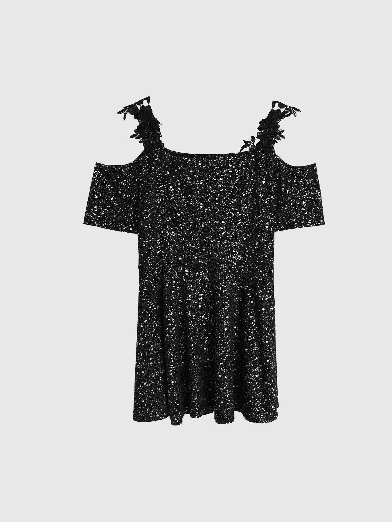 Übergrößen-Oberteile, schulterfreie Party-Bluse mit glitzernden Pailletten und Peplum, schwarze Spitze mit Blumenmuster, Damen-Nachtwäsche, Sommer 2026, 3XL 4XL 5XL – Detail 7