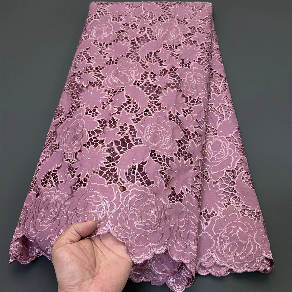 Latest 2024 High Quality African Nigerian Tulle Lace Fabric Cotton Damask Guipure Formal Prom Party Gown Dress 5Yards ZJ028