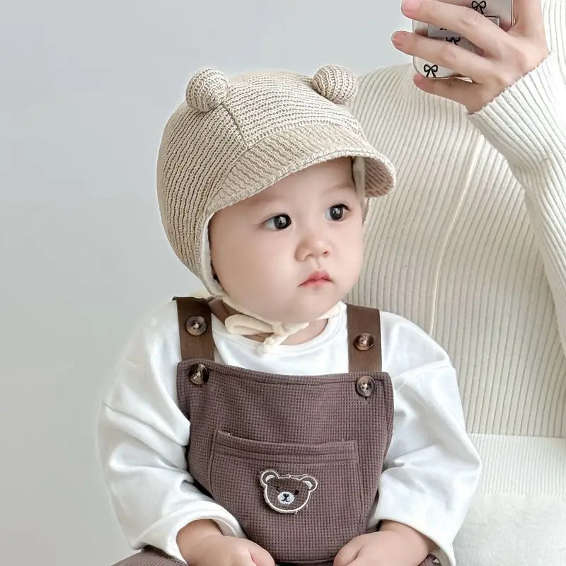 

Весенне-осенняя детская вязаная шапка с бесшовной строчкой, 100% чистый хлопок, защита ушей, ветрозащитная и неограничная.