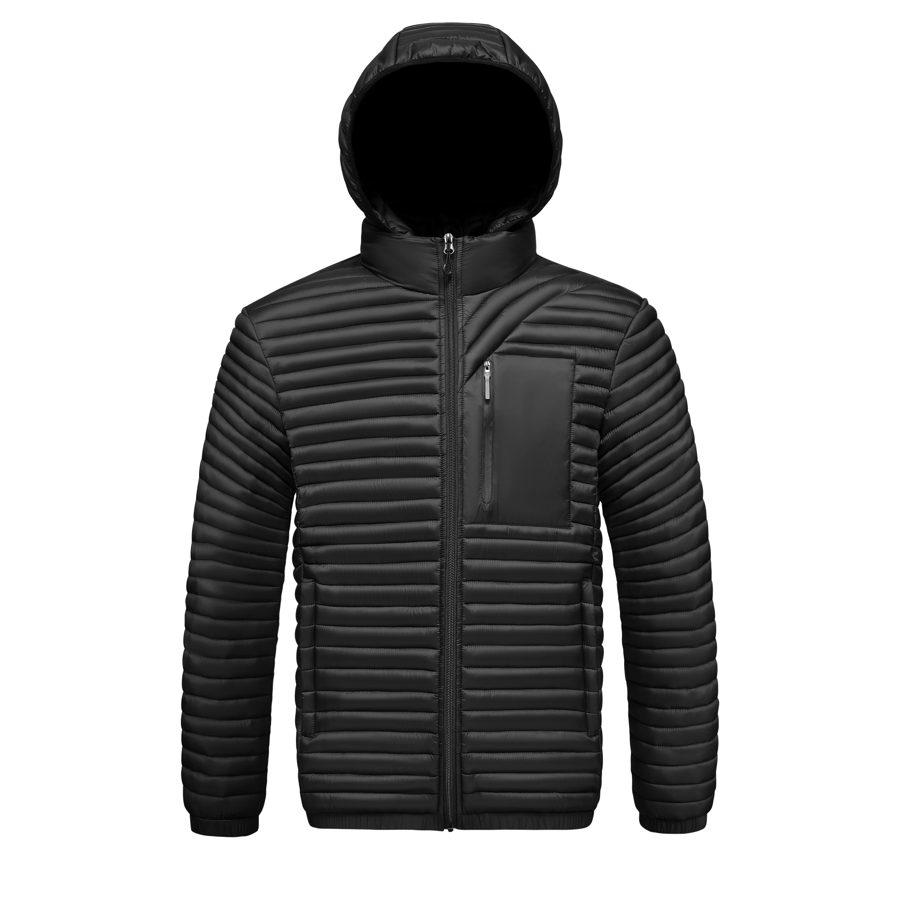 Men's Hooded Lightweight down Jacket Quilted Windproof Warm Zipper Pocket for Autumn Winter Wear