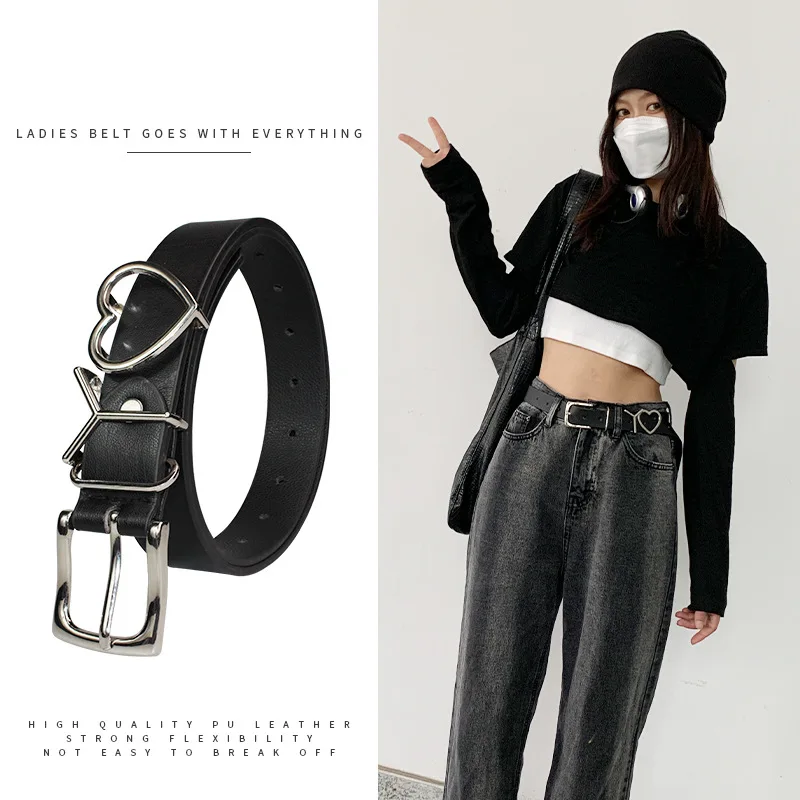 

Fashion PU Leather Belt for Women Square Buckle Pin Buckle Jeans Black Belt Casual All-match Ladies Adjustable Belts 3.0cm