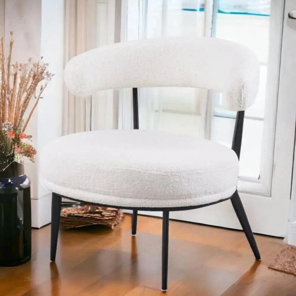 Silla decorativa Sherpa Boucle de mediados de siglo, sillón de barril tapizado redondo para espacios pequeños, sofá esquinero lateral esponjoso para sala de estar