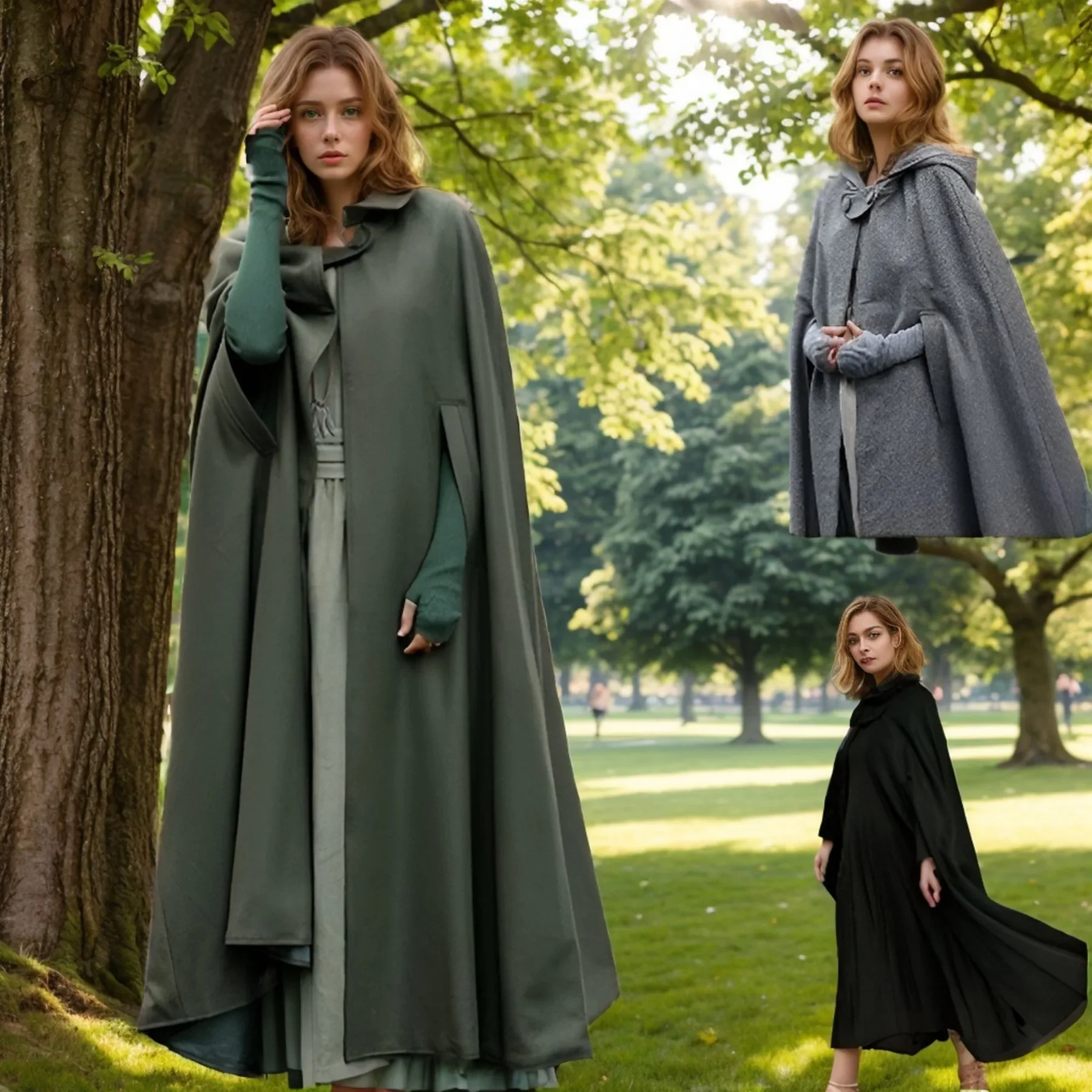 Vintage Style Hooded Long Shawl Lengthened Cape Coat Tweed Coat Women L234