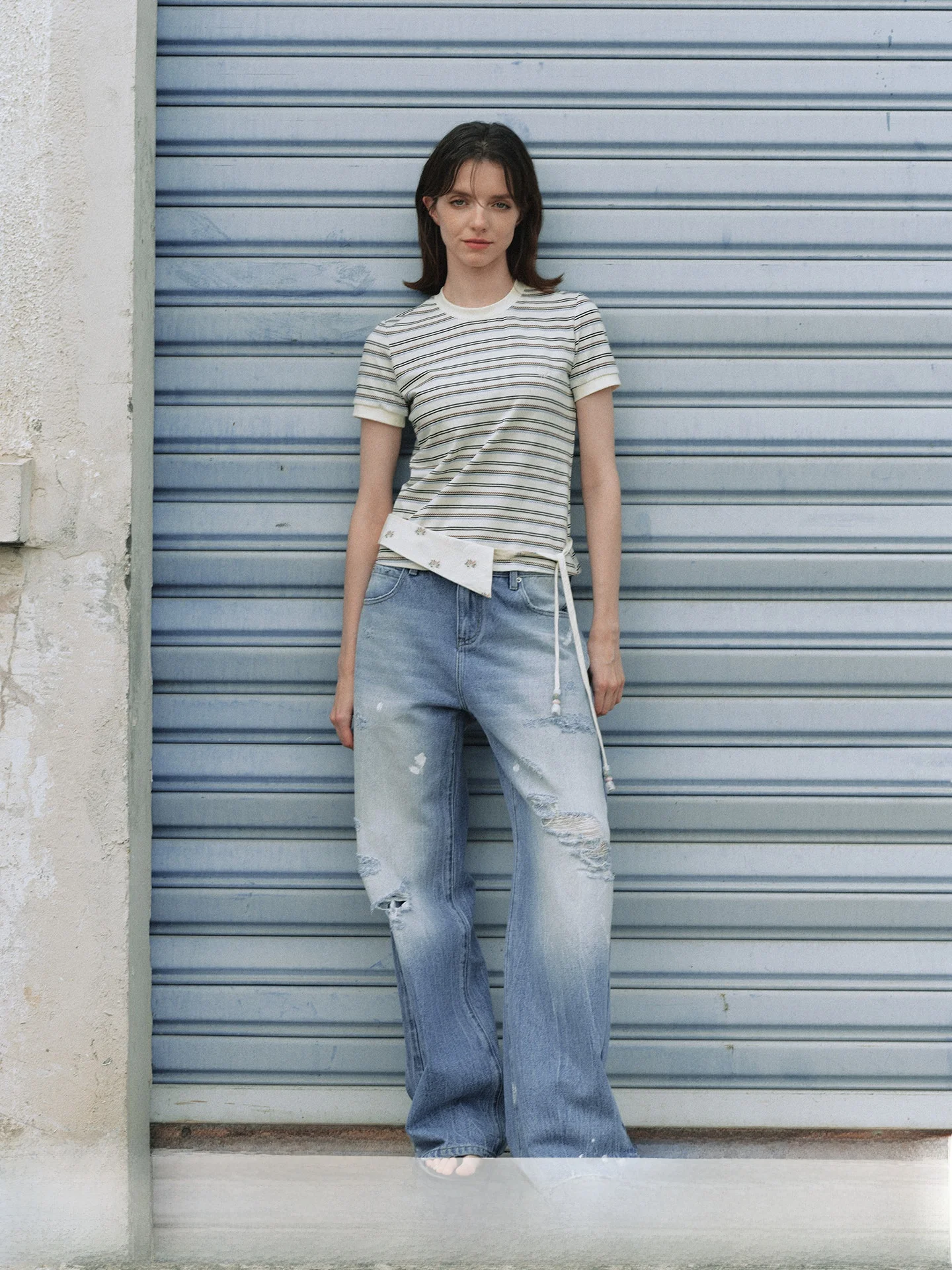 

Original Billconch Embroidered Short T-Shirt Slim Fit Shoulder Stripe Badge Women's Summer Cotton Polyester round Neck Top