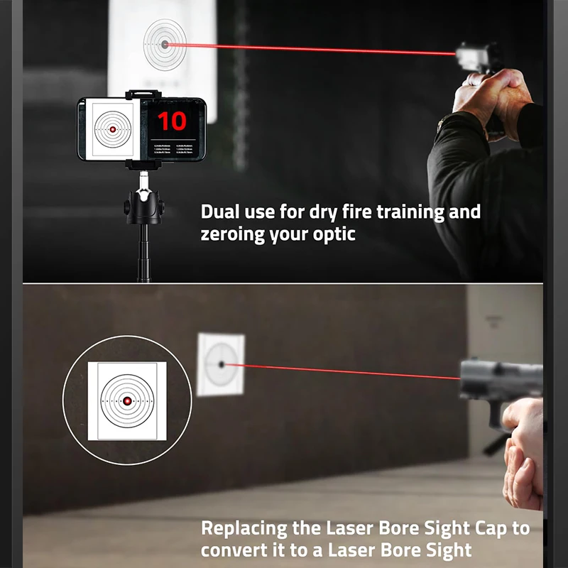 Laser Training Cartridge 9MM Bore Sight Dual Purpose with 9 Batteries With Extra Back Cap Box Rubber Plugs Dry Fire Bullet