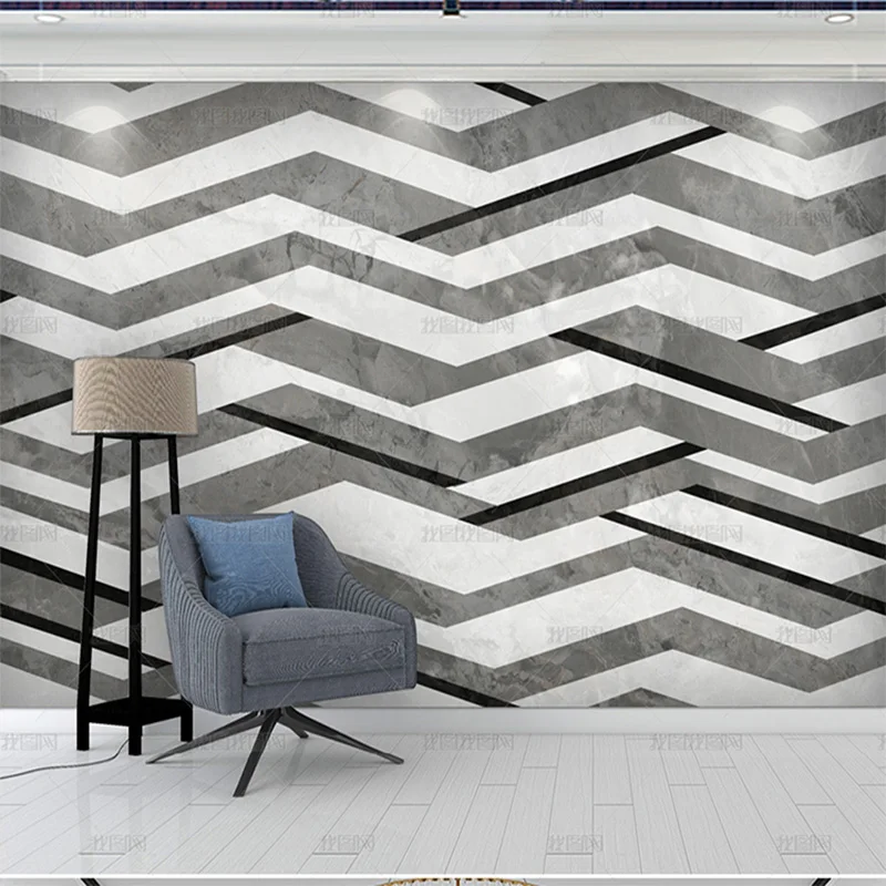 custom Simple modern geometric pattern wallpaper marble black and white mural TV living room background wall bedroom restaurant