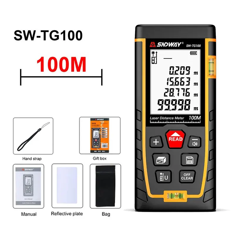 SNDWAY 50M 70M 100M 120M Metal Detector Laser Rangefinder For AC Cable Wood Stud Find Digital Level Detect Copper Wall Scanner