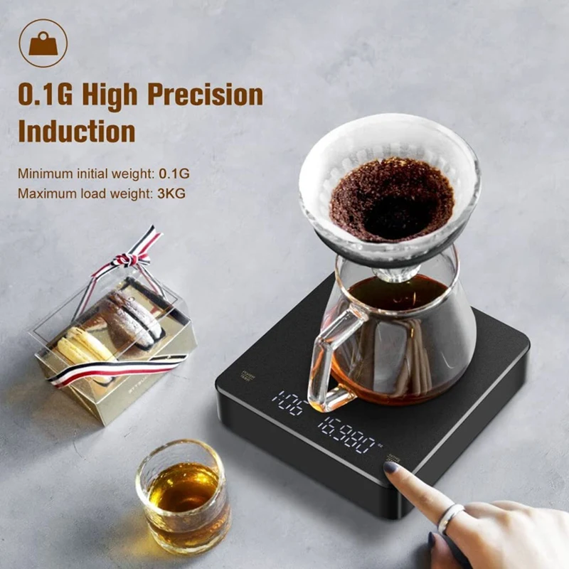 Coffee Scale with Timer, Coffee Scale, 0.1G/3Kg, Rechargeable, Auto Off, for-FABY