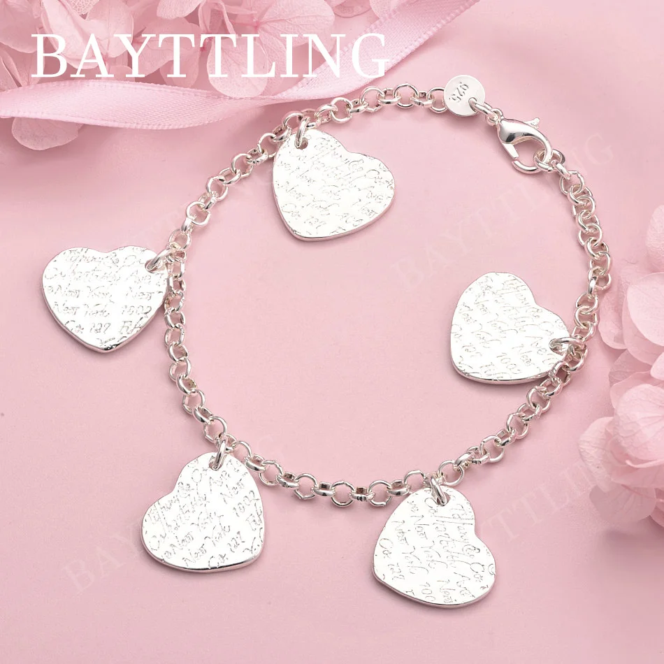 

Изысканный браслет из стерлингового серебра 925 пробы с узором в виде сердца, 8 дюймов, модные женские украшения для свадьбы и вечеринок