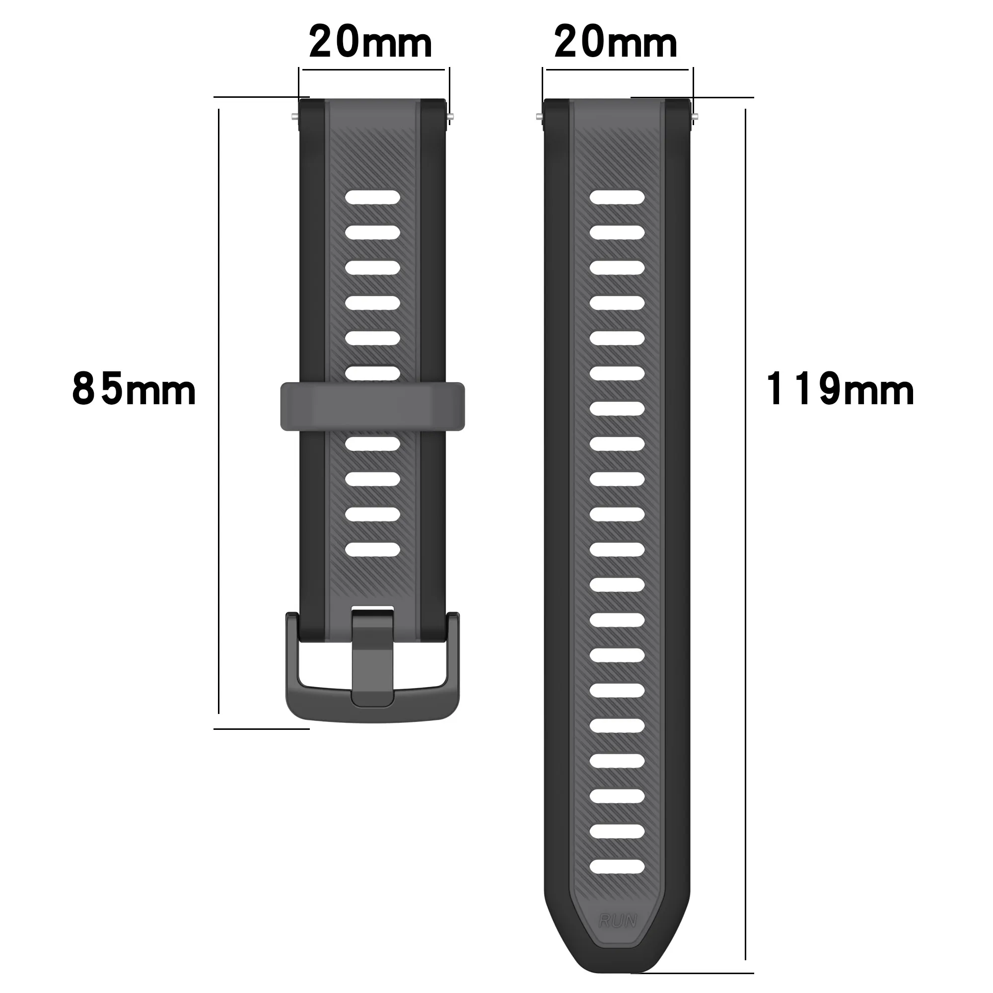 Cinturino sportivo in Silicone da 20mm per Garmin Forerunner 645 245 55 158 165 musica/Vivoactive 3 5 / Venu Sq 2 fascia regolabile