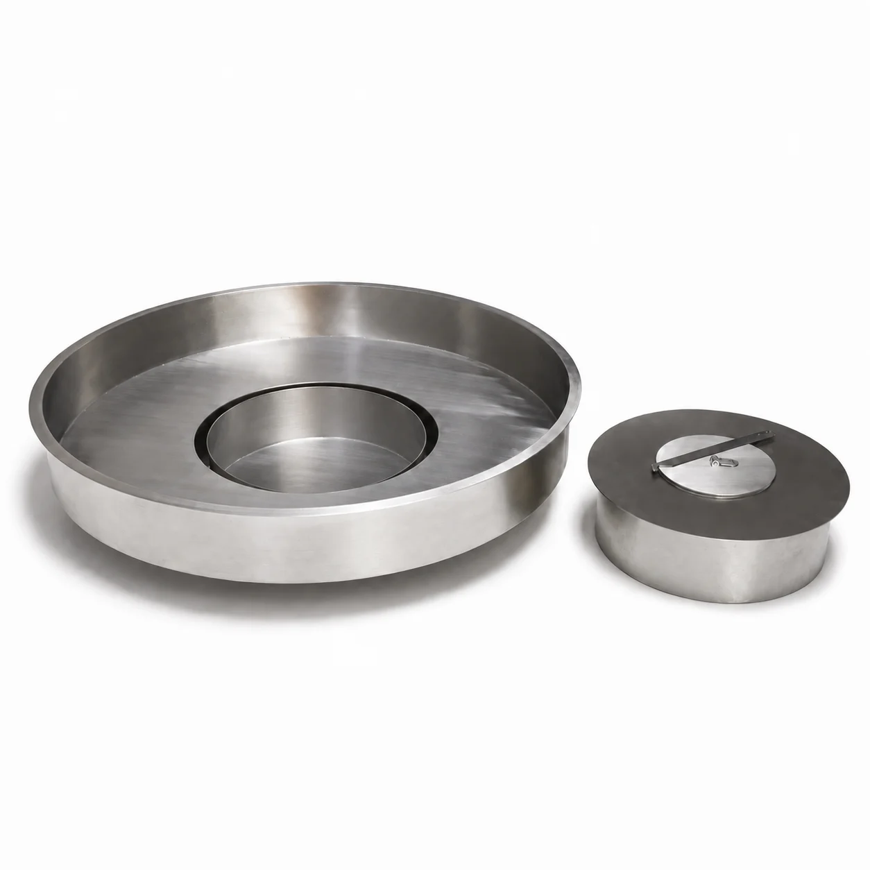 SXFireplace Round Stainless Steel Manual Bioethanol Fire Bowl with Removable Burner and Extinguishing Lid