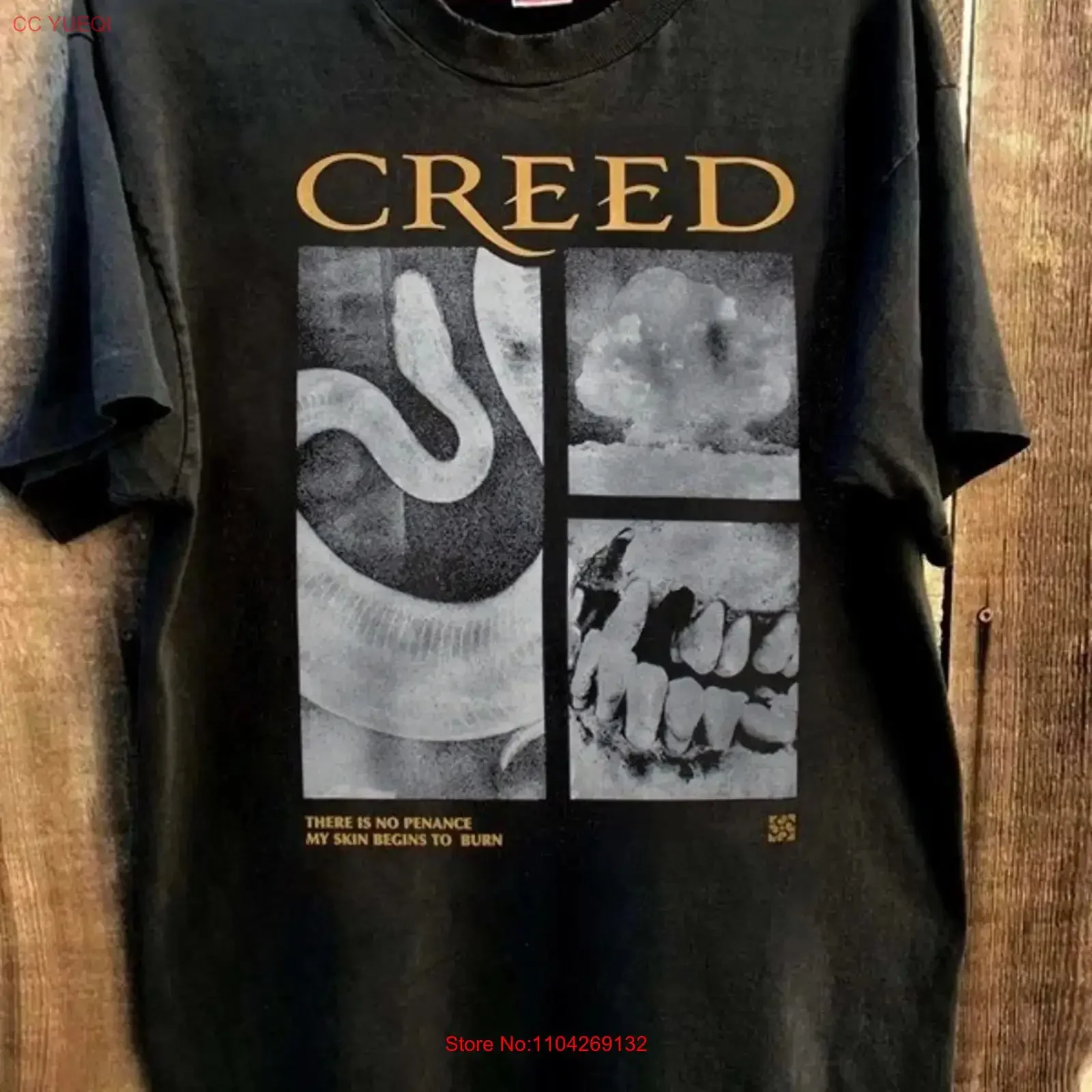 Remake Creed Black T shirt  rare design S 5XL vintage Washed homme Soft Comfortable designer clothes Slightly