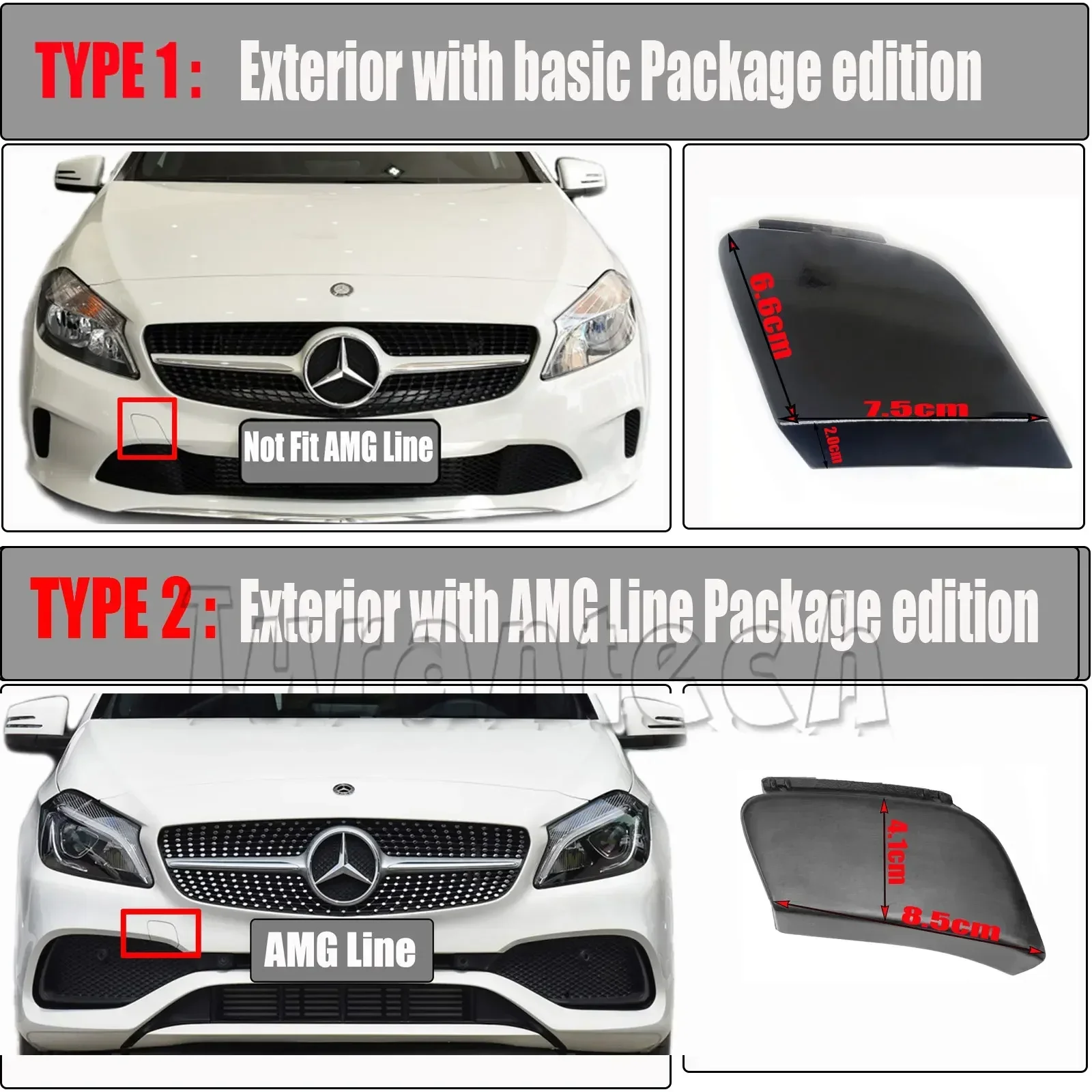 FRONT TOW COVER  for 16-19 Mercedes-Benz A Class W176 FL A160 A180 A200 A220 A250 bumper Hook Towing Eye Cap