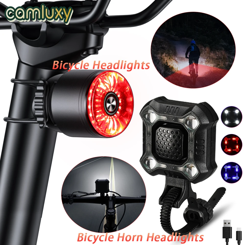 camluxy luz de advertencia da bicicleta lanterna traseira led a prova impermeavel agua equitacao lanterna traseira dianteira da bicicleta chifre farois usb recarregavel 01